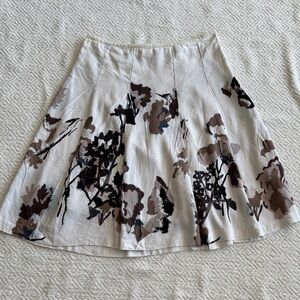 NIC+ZOE Floral A-Line Skirt - Cream and Brown Size 12 /Rayon-Silk-Linen-Cotton